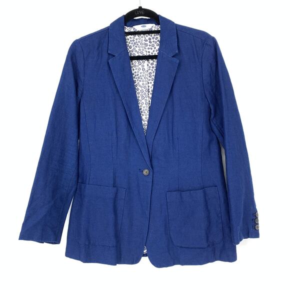 Old Navy Single Button Blazer Jacket Womens Size Medium Blue Linen Blend - Picture 1 of 6